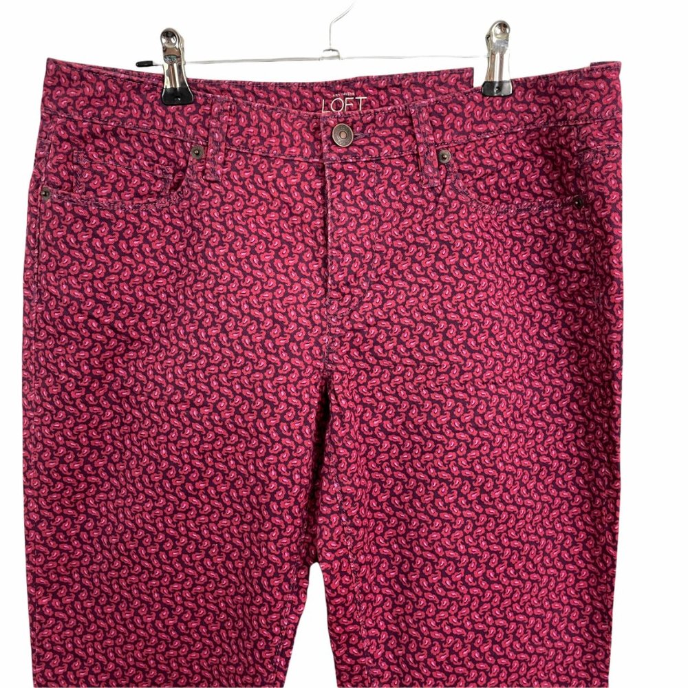Ann Taylor Loft | Women's Pink Modern Straight Geometric Print Jeans 8 29x32 - Picture 2 of 7